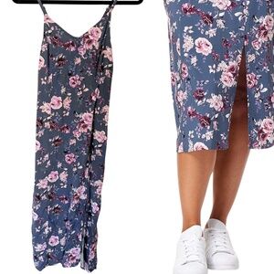 Wallflower Dusty Blue and Mauve Slip Dress with slit size small S